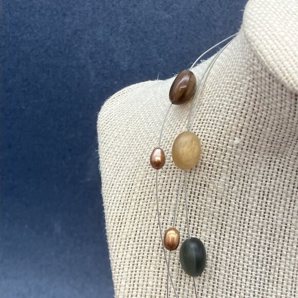 Triple Strand Illusion Necklace 16 In Silver Multicolored Red Envelope Gift Box - Picture 14 of 15